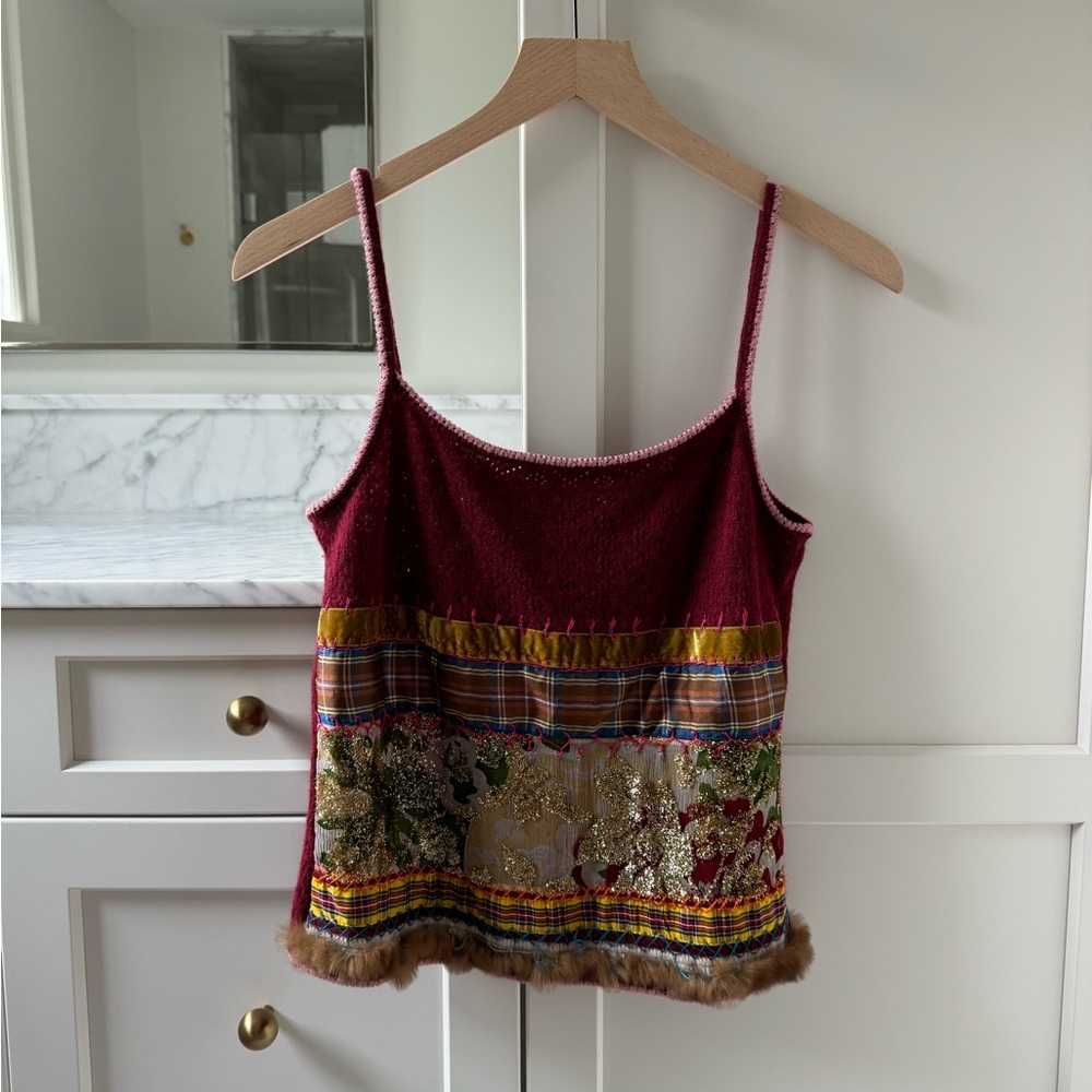 John Galliano Burgundy and Multicolor Camisole